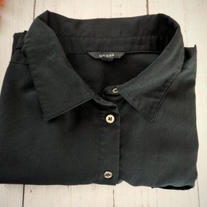 Guess Sheer Black and Gold Button Down - Large
